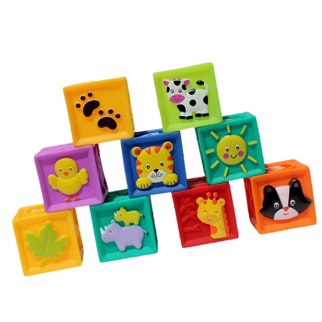 9 Pieces Soft Silicon Cartoon Numbers Animals Blocks Stacking Cognitive Toy Early Learning for Kids/Toddler Playset