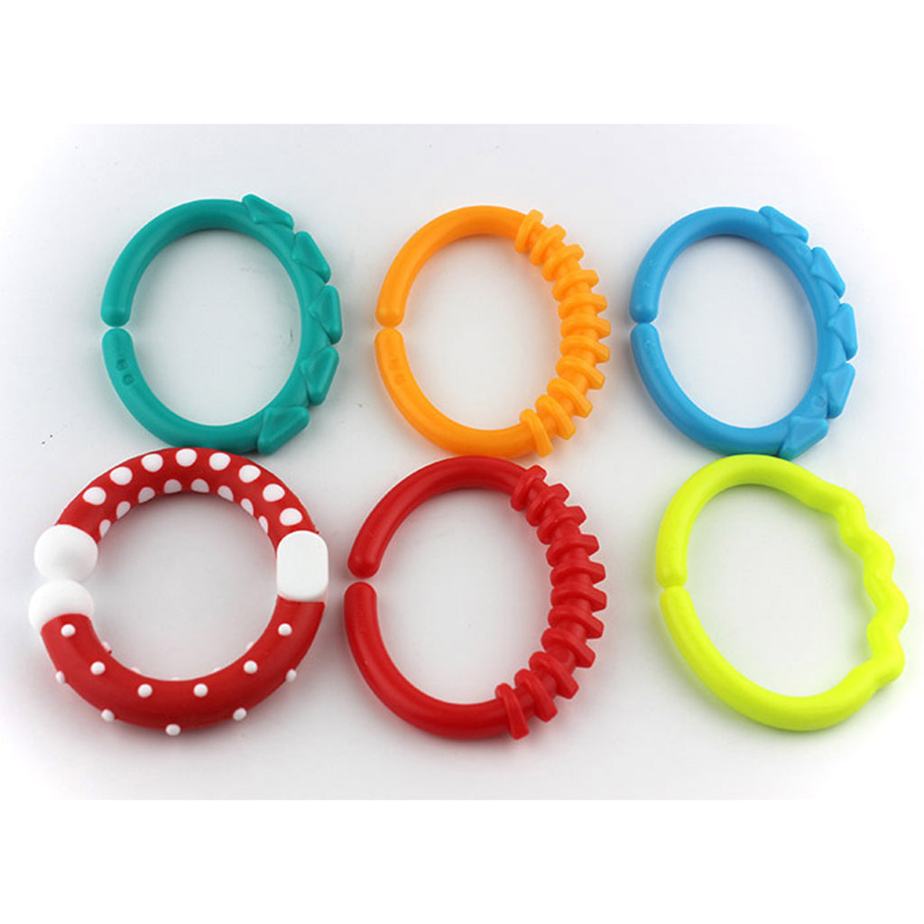 Baby Teether - 6pcs Silicone Sensory Teething Ring Toys - Fun, Colorful