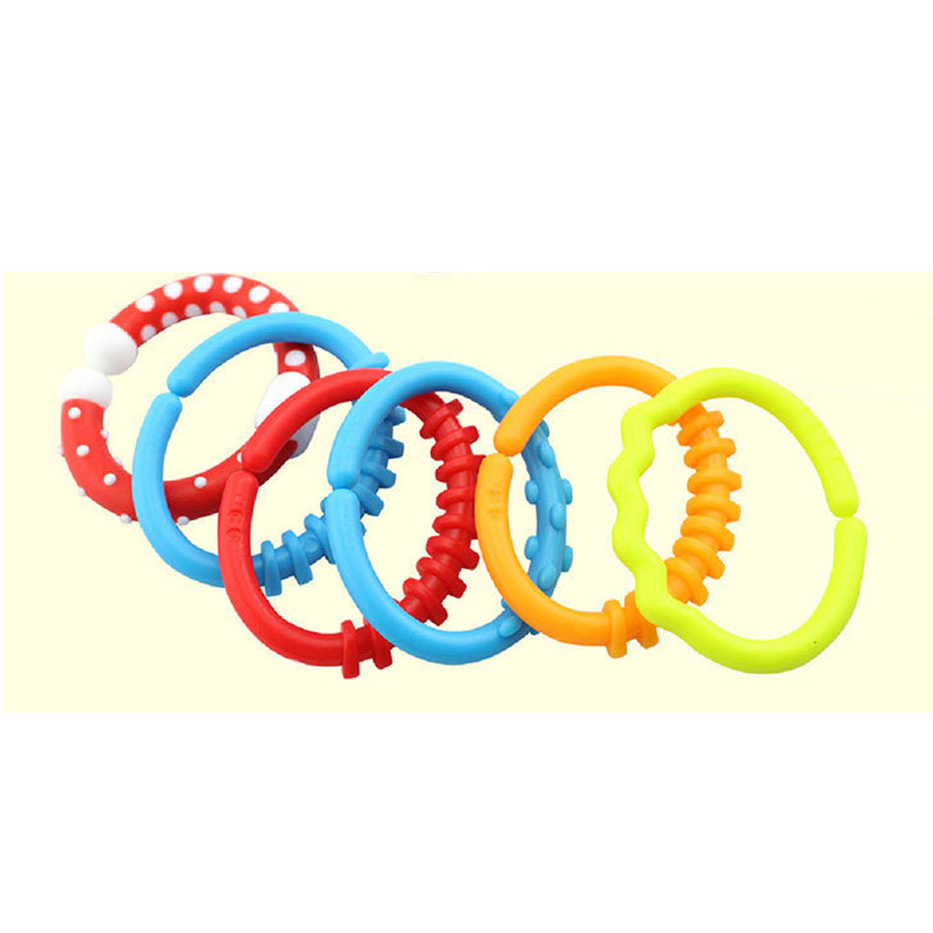 Baby Teether - 6pcs Silicone Sensory Teething Ring Toys - Fun, Colorful
