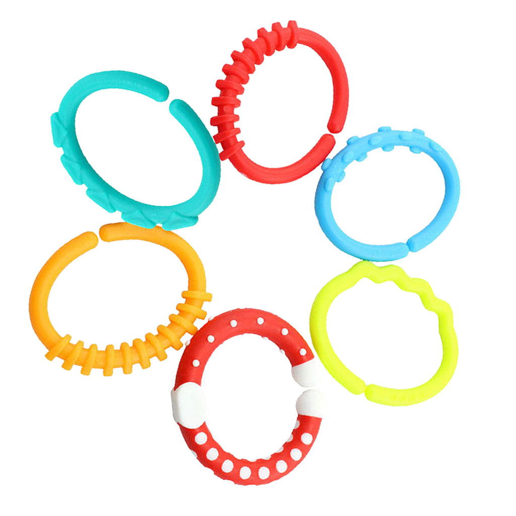 Baby Teether - 6pcs Silicone Sensory Teething Ring Toys - Fun, Colorful