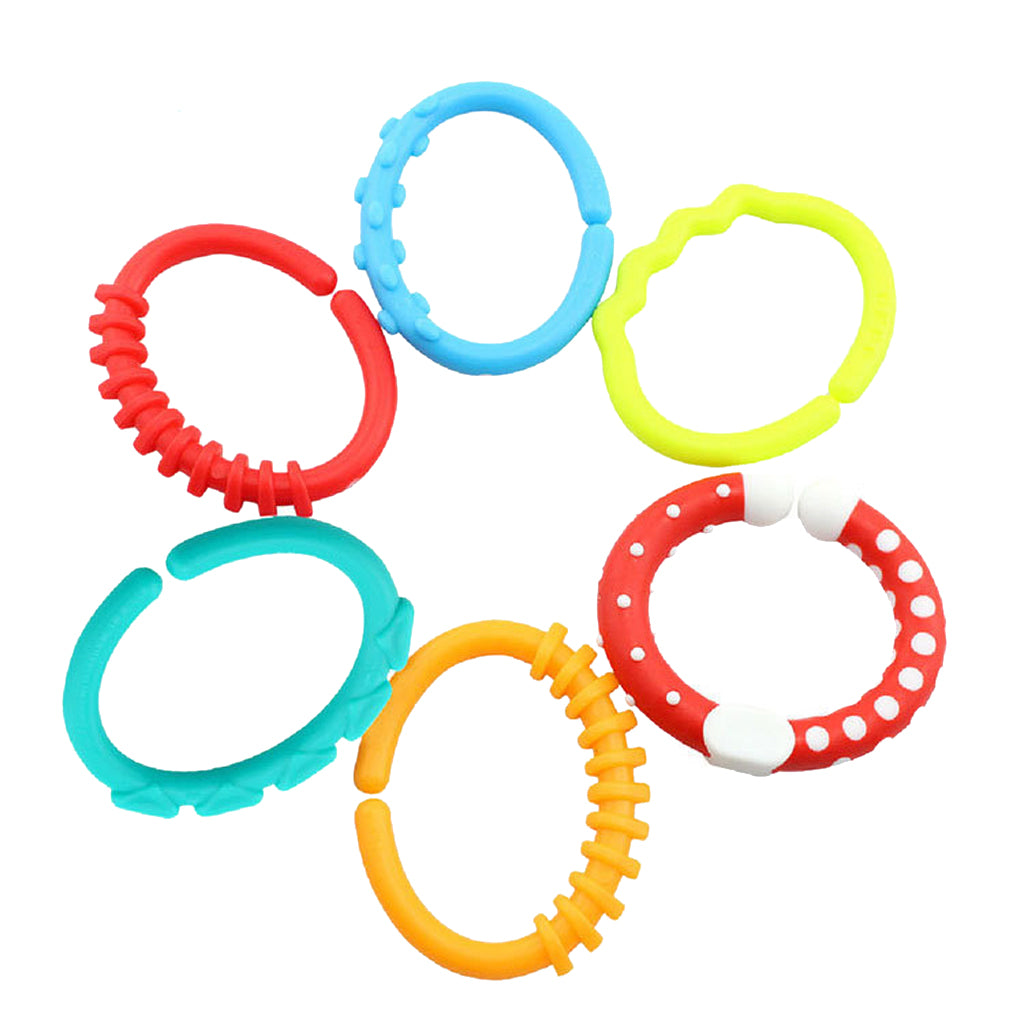 Baby Teether - 6pcs Silicone Sensory Teething Ring Toys - Fun, Colorful