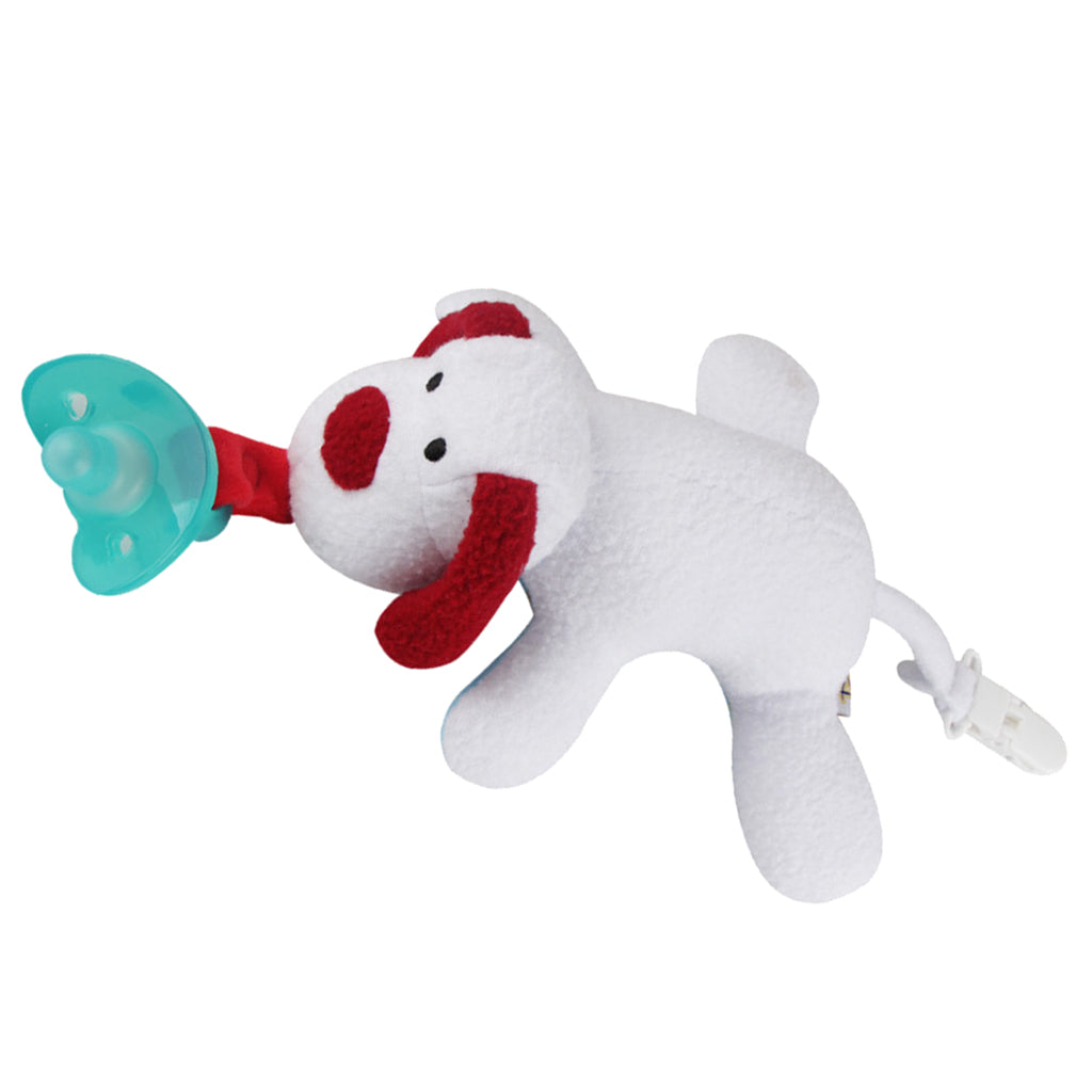 Inafnt Silicone Pacifier Holder Plush Animal Detachable Toy White dog