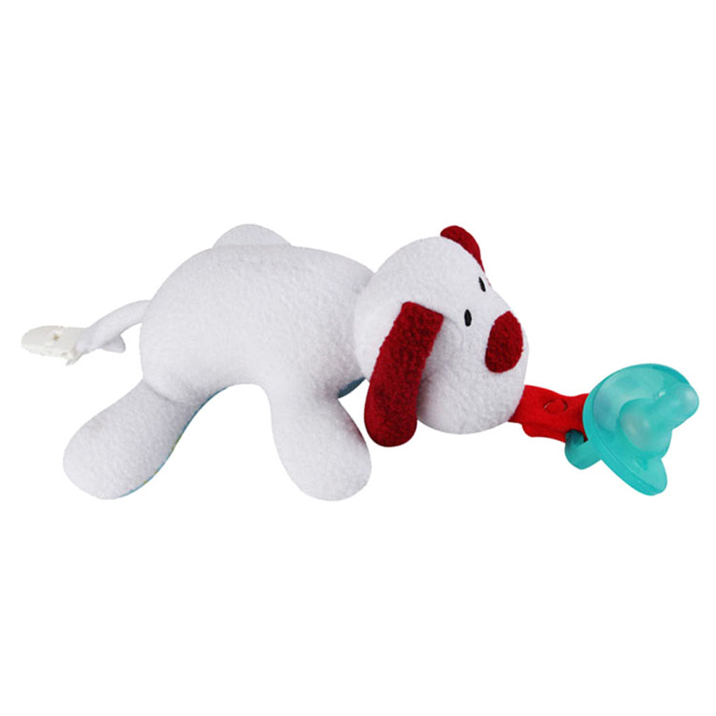 Inafnt Silicone Pacifier Holder Plush Animal Detachable Toy White dog