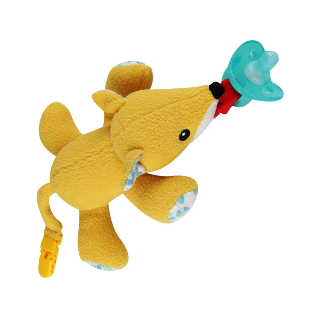 Inafnt Silicone Pacifier Holder Plush Animal Detachable Toy Yellow fox