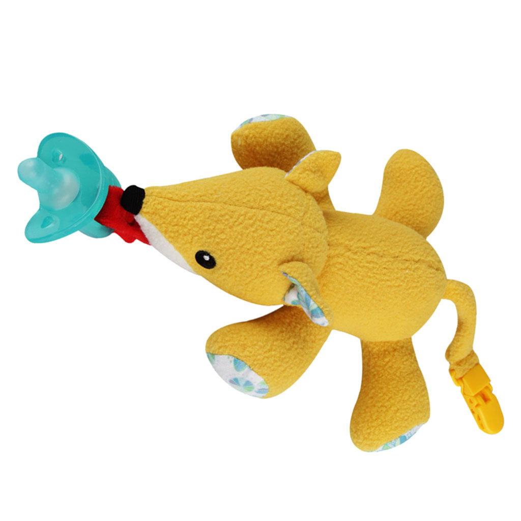 Inafnt Silicone Pacifier Holder Plush Animal Detachable Toy Yellow fox