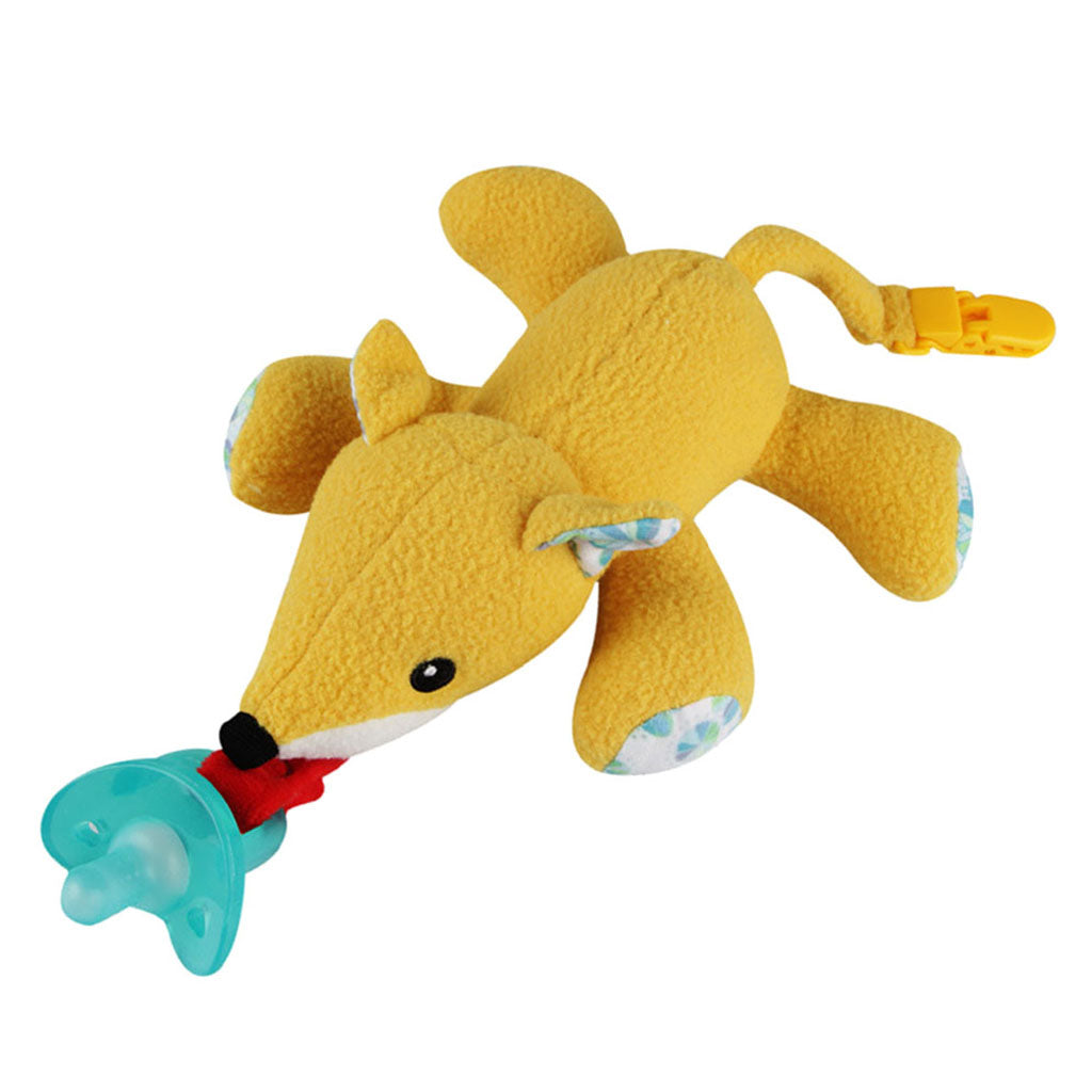 Inafnt Silicone Pacifier Holder Plush Animal Detachable Toy Yellow fox