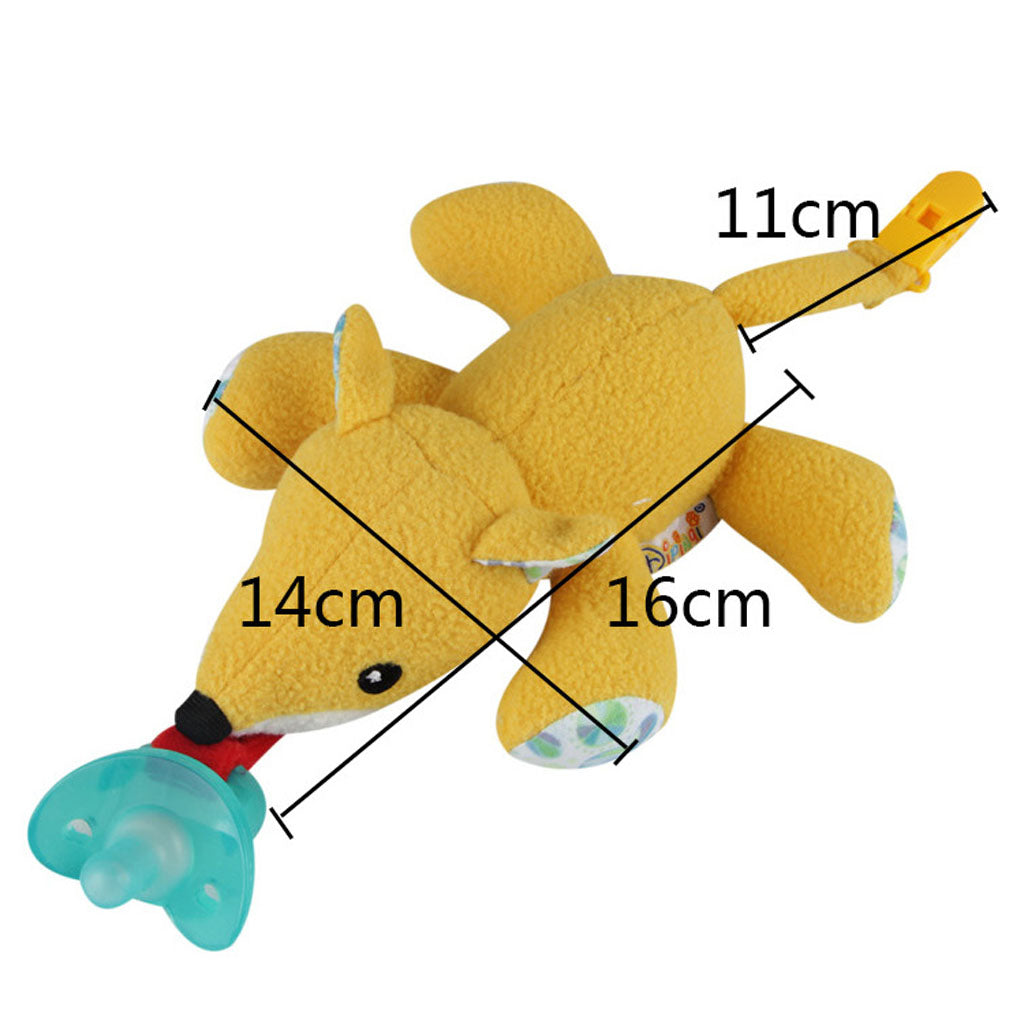 Inafnt Silicone Pacifier Holder Plush Animal Detachable Toy Yellow fox