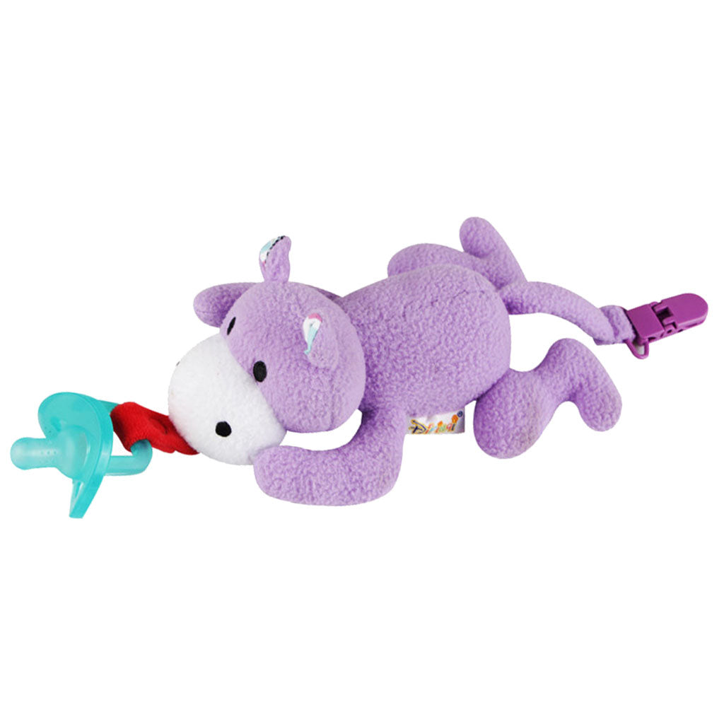 Inafnt Silicone Pacifier Holder Plush Animal Detachable Toy Purple hippo