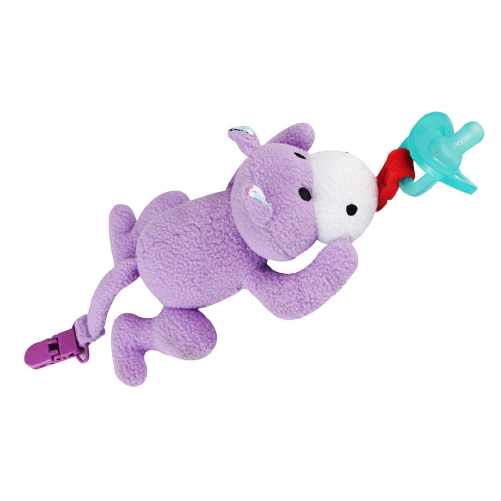 Inafnt Silicone Pacifier Holder Plush Animal Detachable Toy Purple hippo