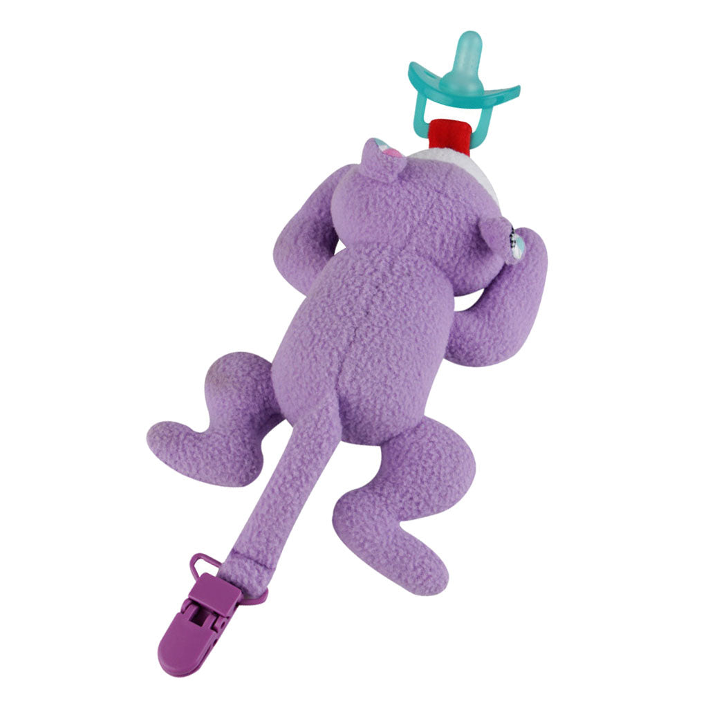 Inafnt Silicone Pacifier Holder Plush Animal Detachable Toy Purple hippo