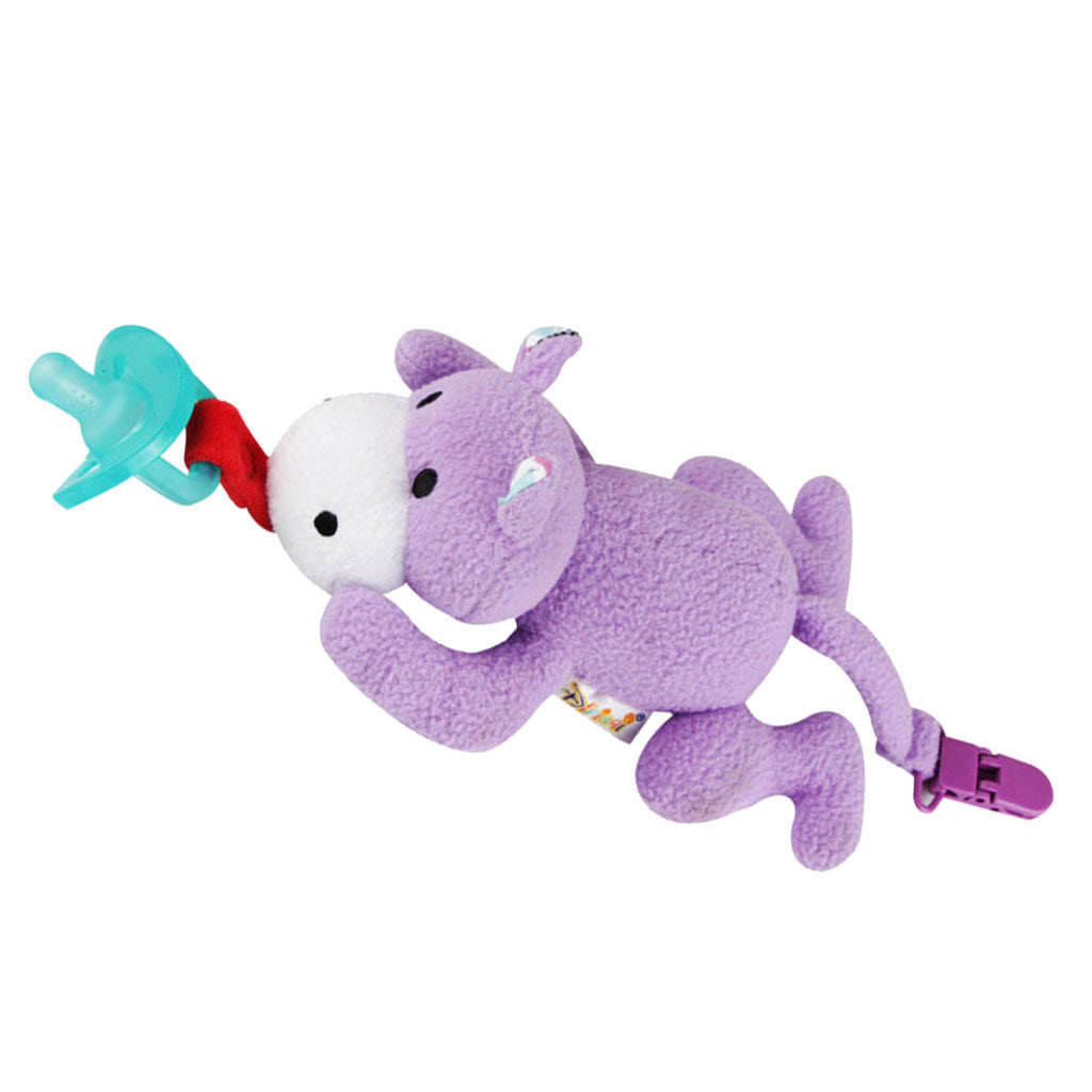 Inafnt Silicone Pacifier Holder Plush Animal Detachable Toy Purple hippo