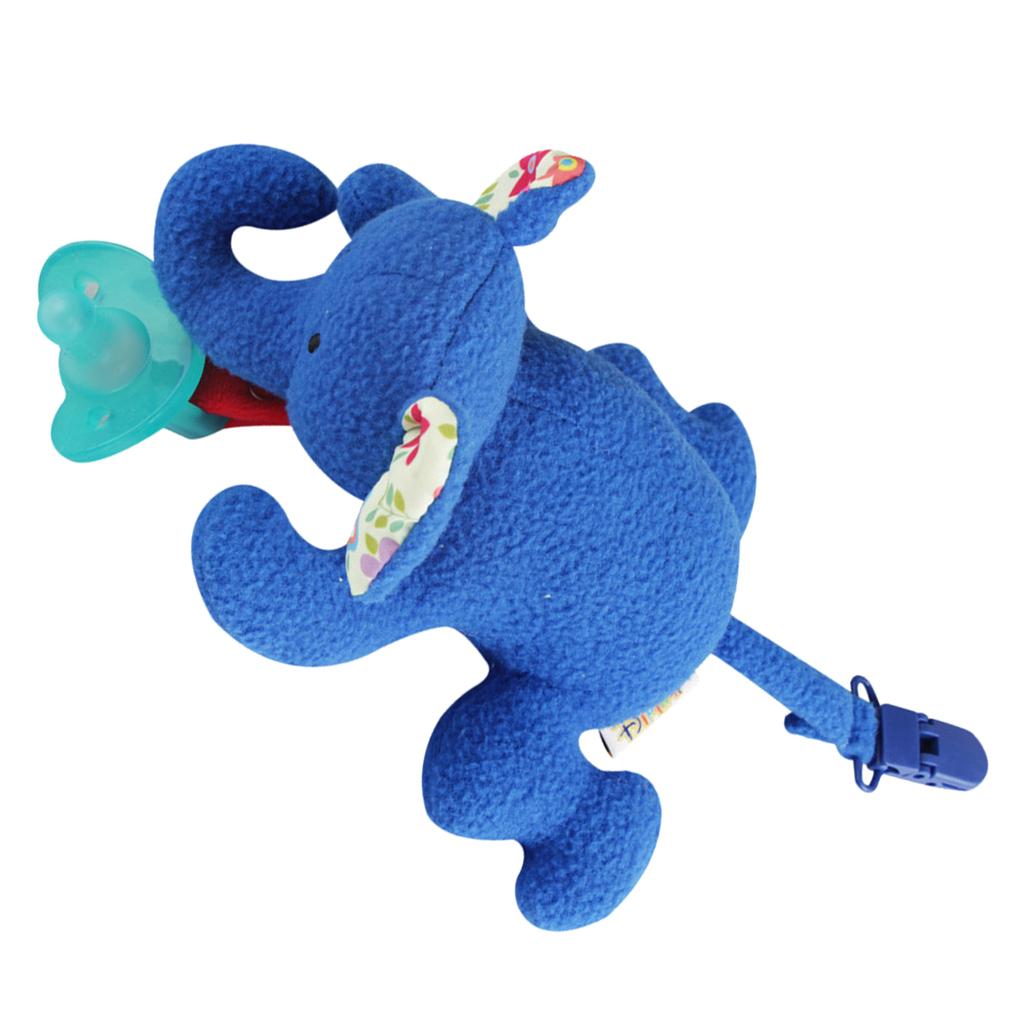 Inafnt Silicone Pacifier Holder Plush Animal Detachable Toy Blue elephant