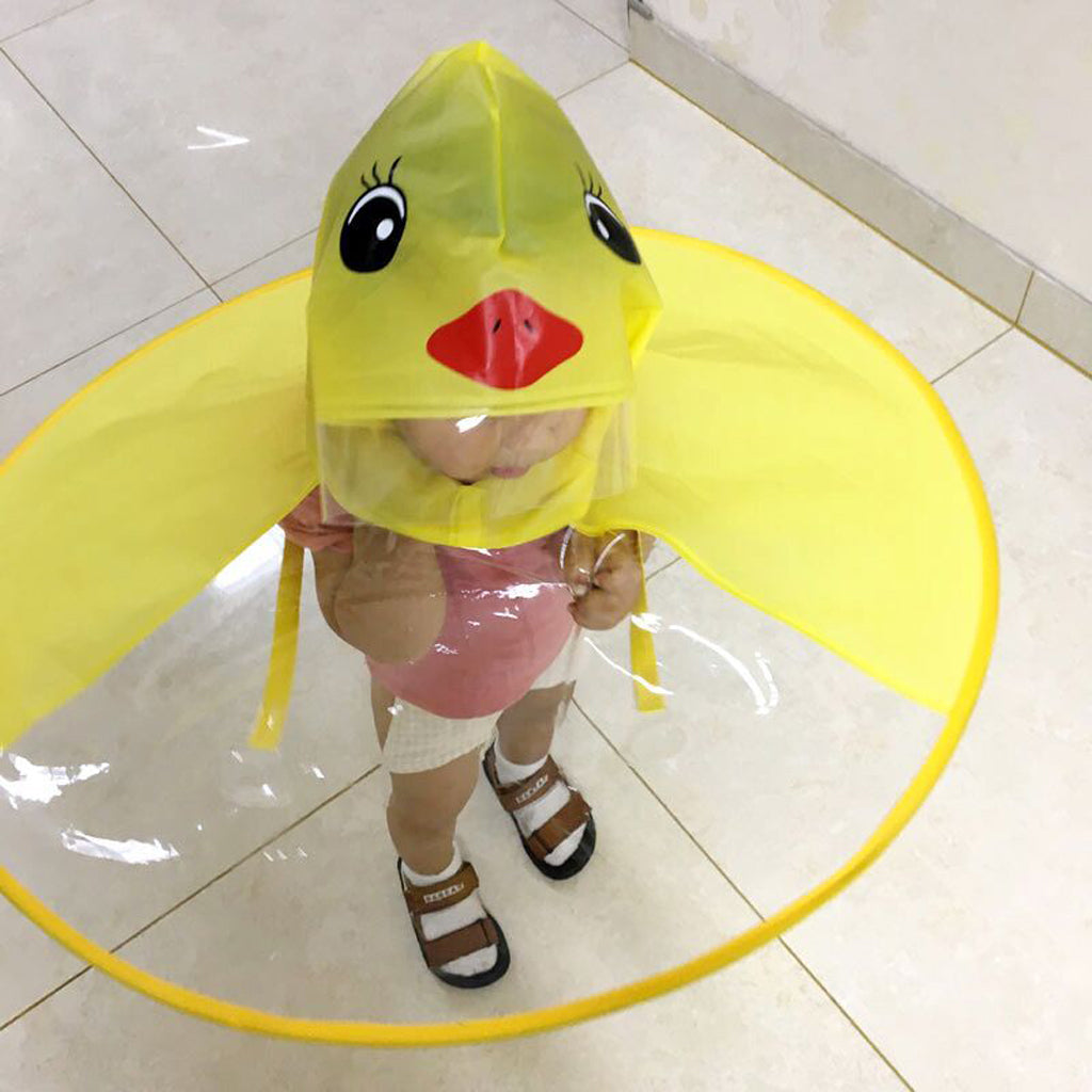 Cartoon Duck Baby Kids Raincoat Umbrella UFO Shape Rain Hat Cape M