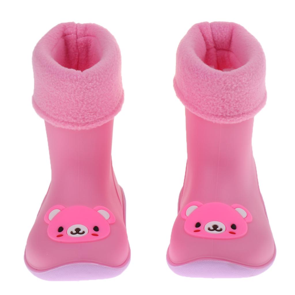 Kids Toddlers Waterproof Rubber Rain Boots  Pink Bear for 2.5 years