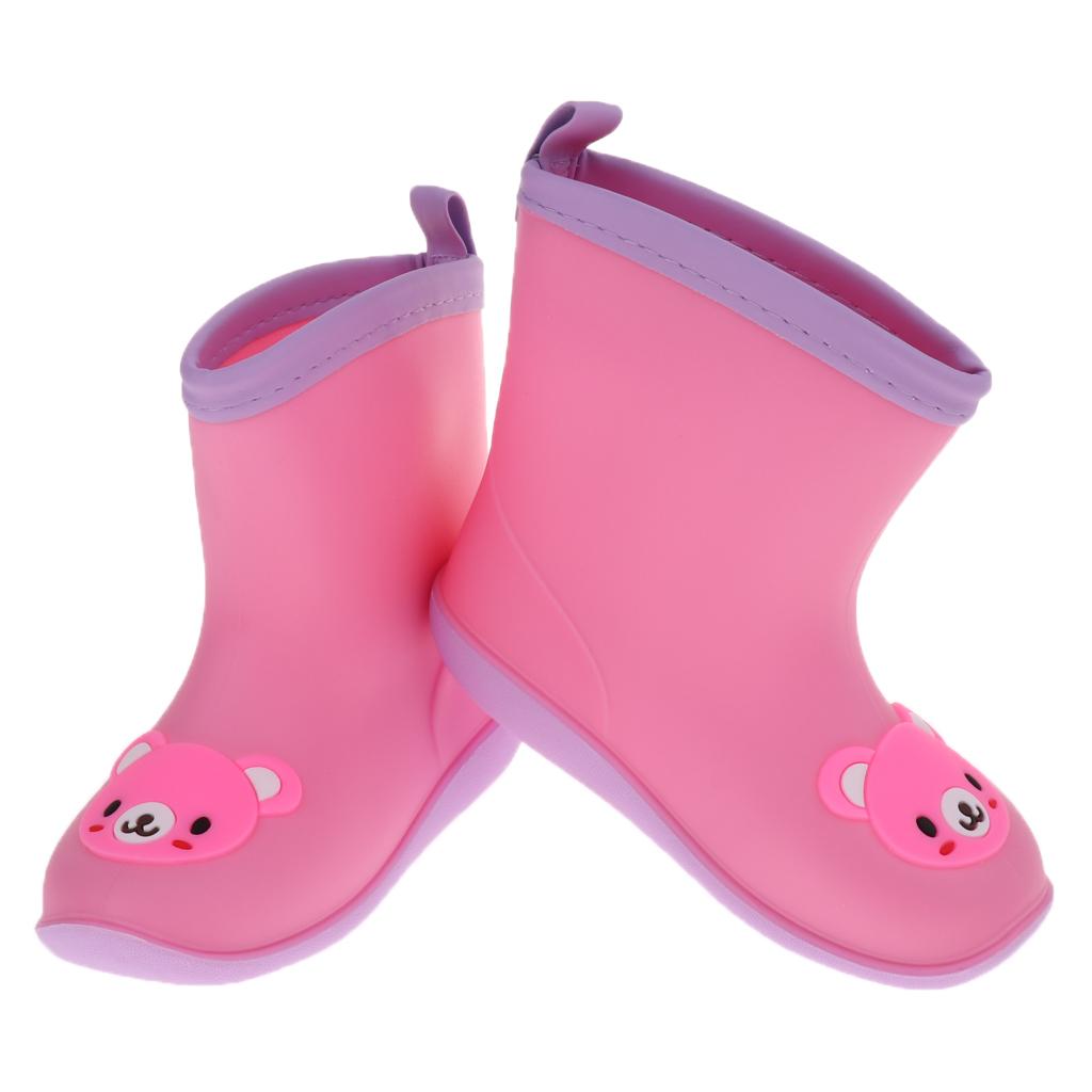 Kids Toddlers Waterproof Rubber Rain Boots  Pink Bear for 5 years