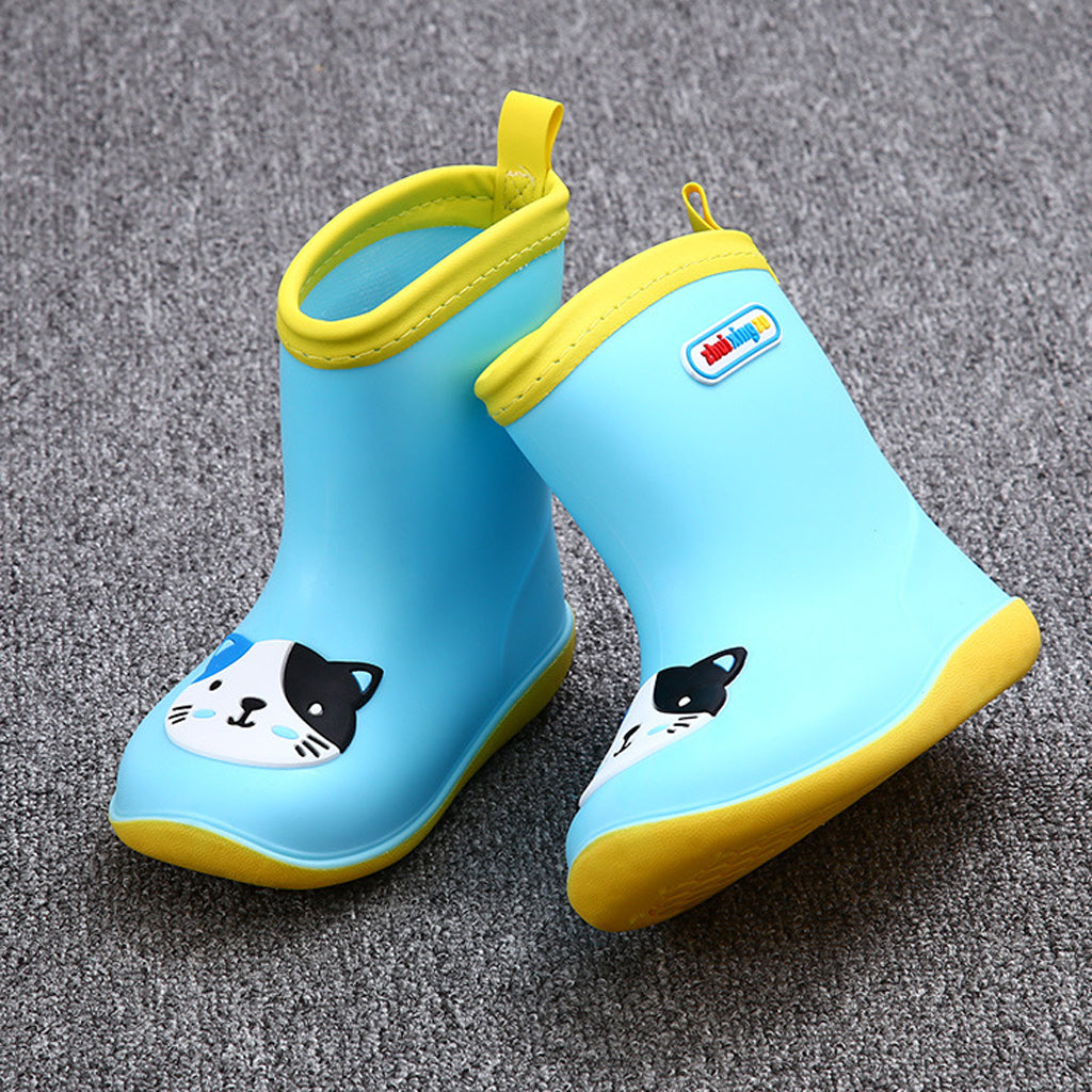 Kids Toddlers Waterproof Rubber Rain Boots  Blue Cat for 4 years