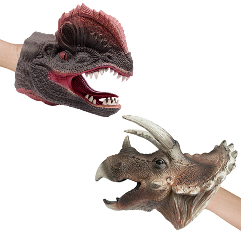 Simulation Dinosaur Animal Head Model Hand Puppet Kids Toy Triceratops