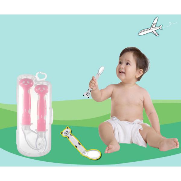 2Pcs Baby Bent-Handled Spoon Weaning Soft Silicone Head Tableware White