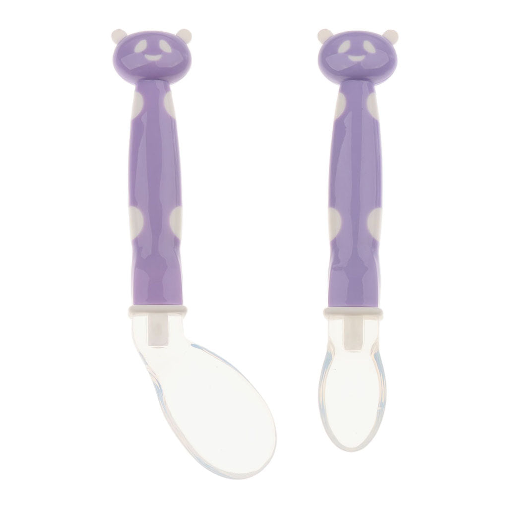 2Pcs Baby Bent-Handled Spoon Weaning Soft Silicone Head Tableware Purple