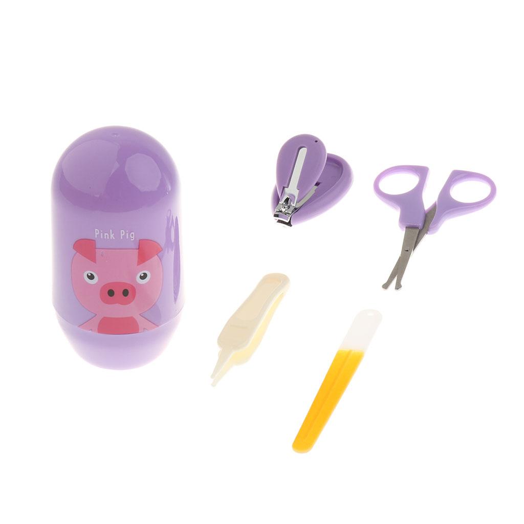 4pcs/Set Baby Nail Clippers Scissors Cutters Finger Manicure Purple Piggy