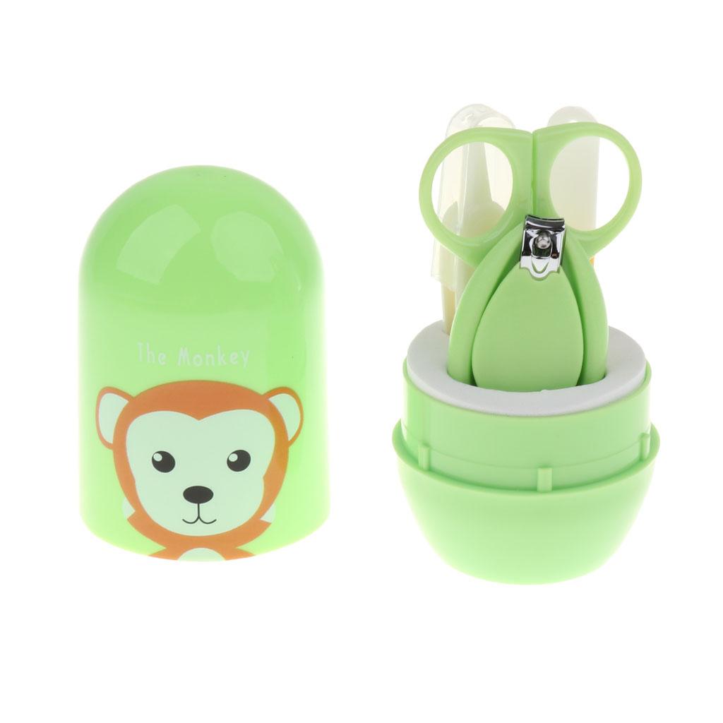 4pcs/Set Baby Nail Clippers Scissors Cutters Finger Manicure Light Green Monkey