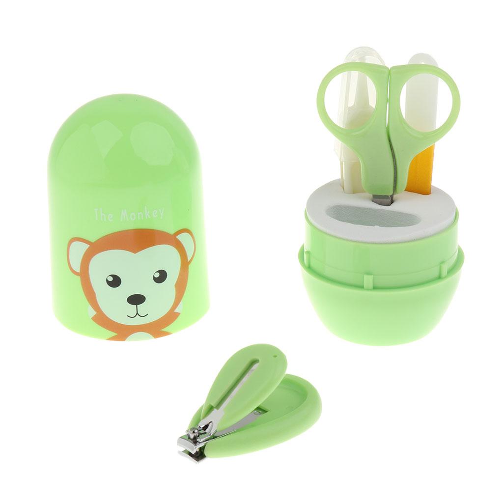 4pcs/Set Baby Nail Clippers Scissors Cutters Finger Manicure Light Green Monkey