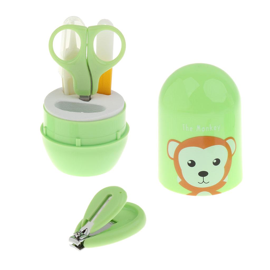 4pcs/Set Baby Nail Clippers Scissors Cutters Finger Manicure Light Green Monkey