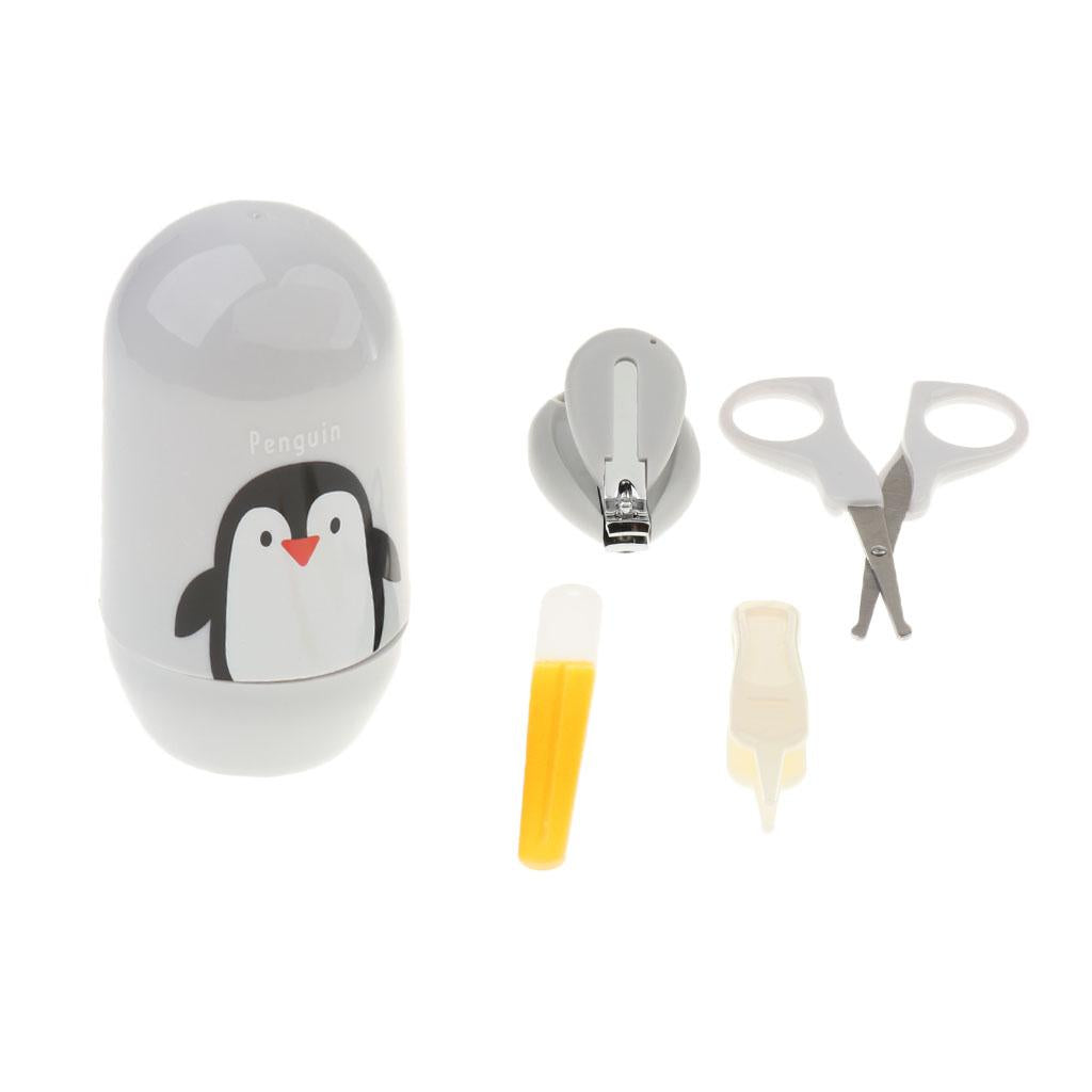 4pcs/Set Baby Nail Clippers Scissors Cutters Finger Manicure Grey Penguin