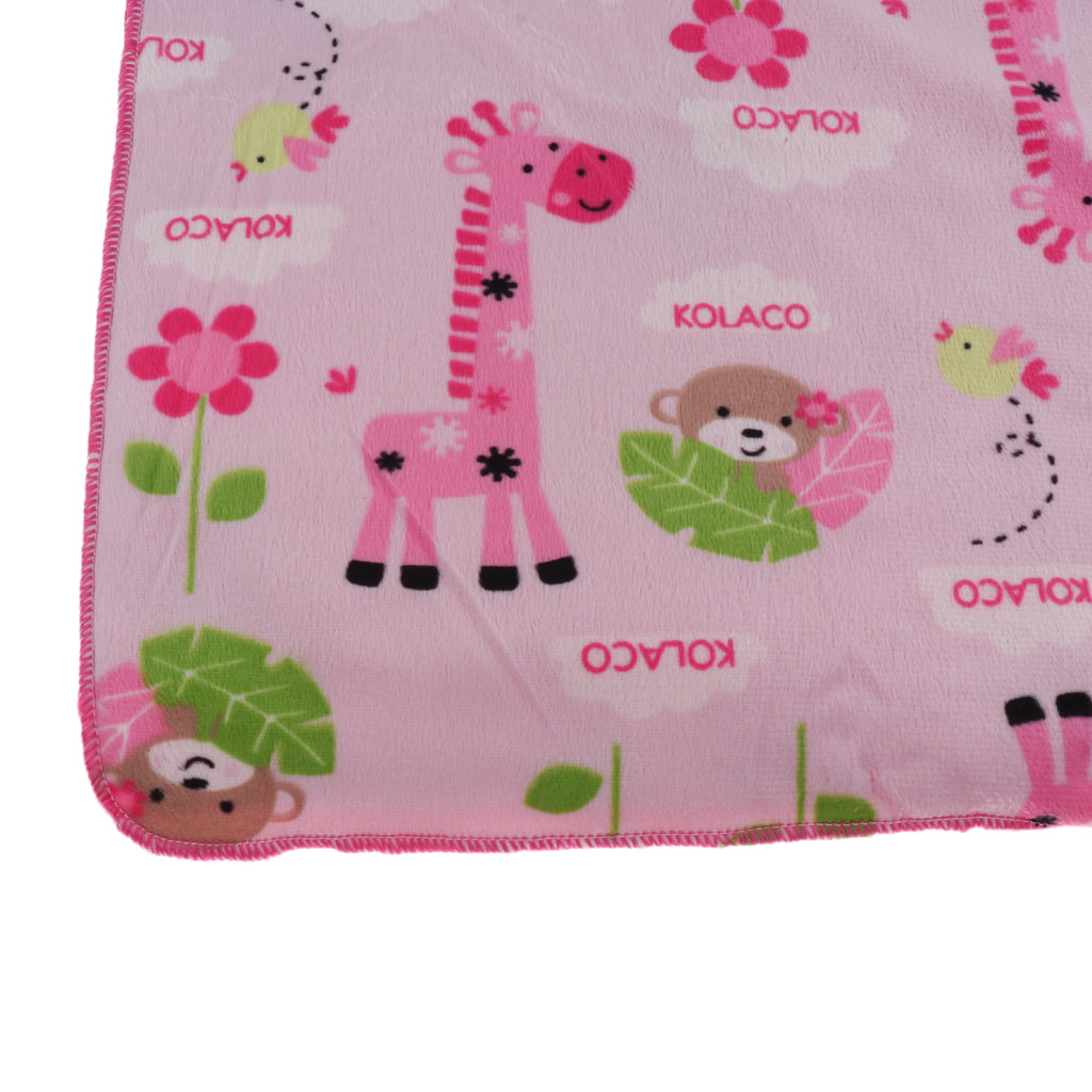 Unisex Double-Layer Coral Velvet Baby Cradle Crib Blanket  Pink giraffe