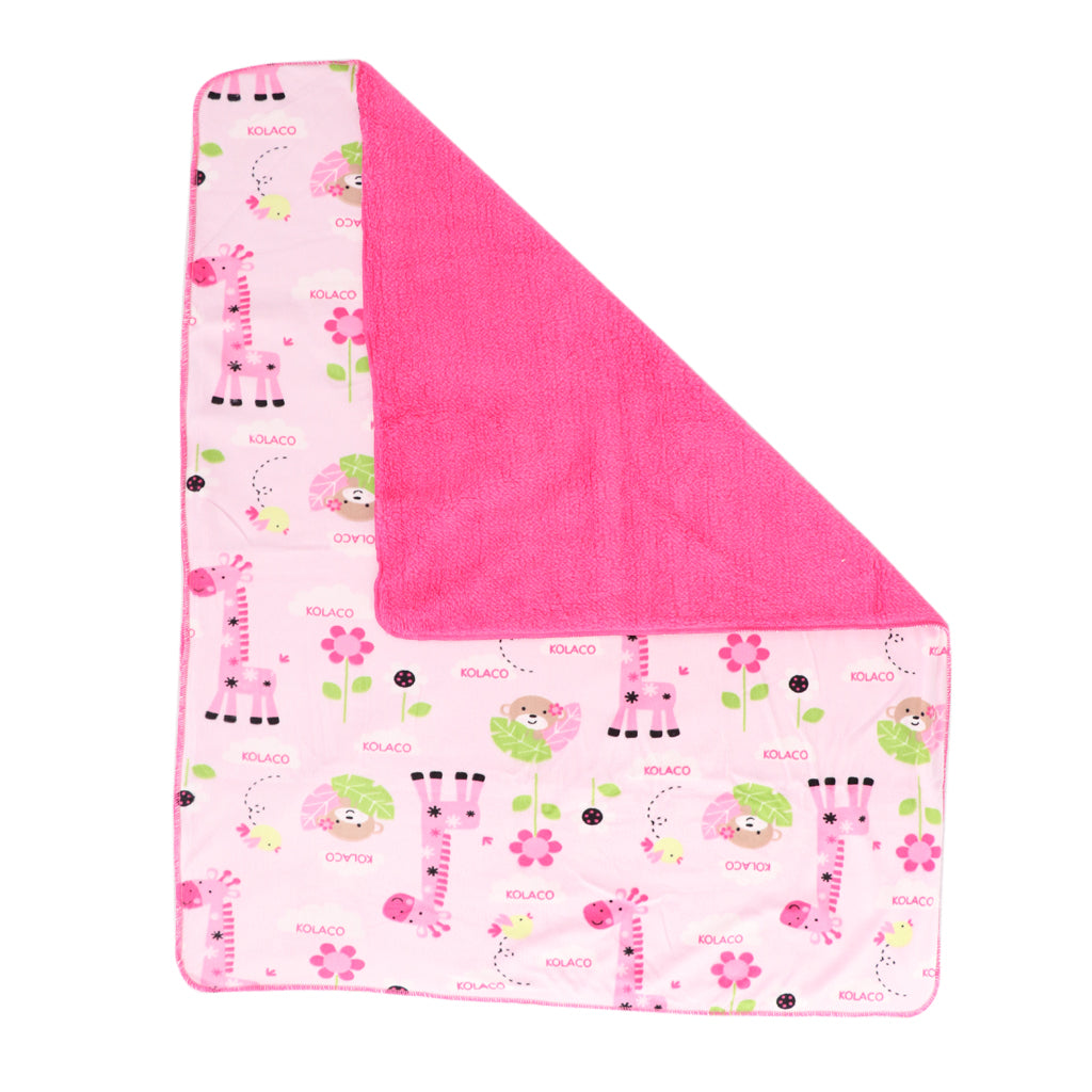 Unisex Double-Layer Coral Velvet Baby Cradle Crib Blanket  Pink giraffe