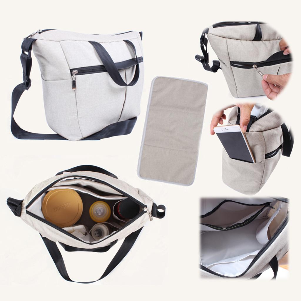 Multi-use Baby Carriage Bag Bottle Diaper Storage Mummy Bag Beige