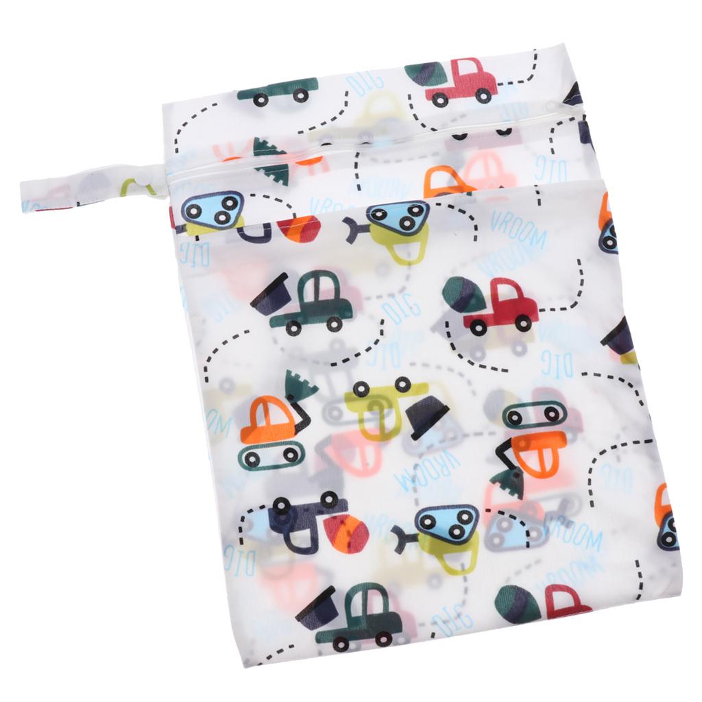 Waterproof Reusable Zip Pouch Wet Dry Bag Cloth Diaper Nappy Blue Car