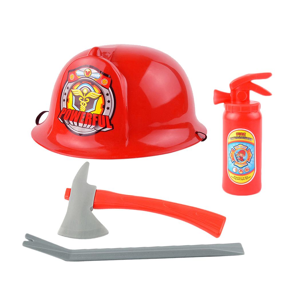 Fireman Helmet with Axe and Extinguisher Halloween Fancy Dress Set for Kids