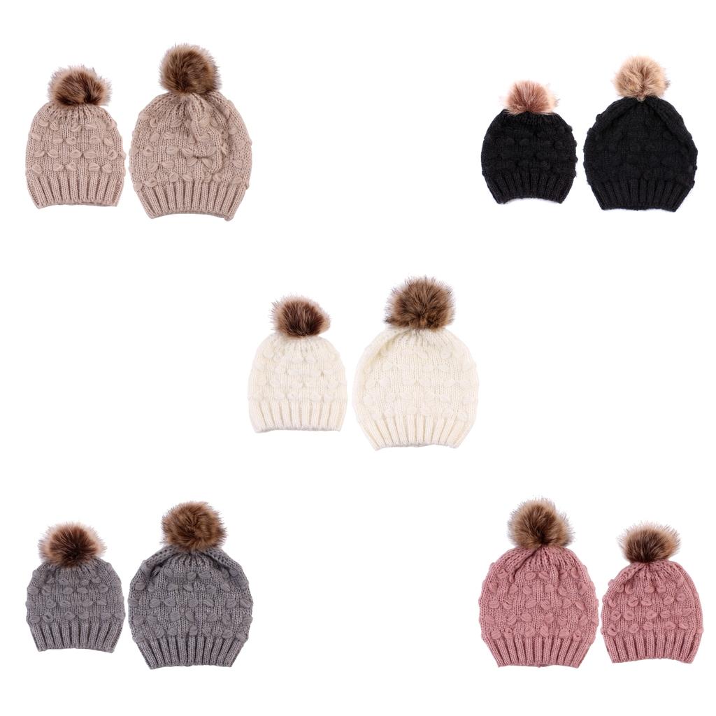 2PCS Parent-Child Hat Warmer Winter Knit Hat Beanie Ski Cap  Black