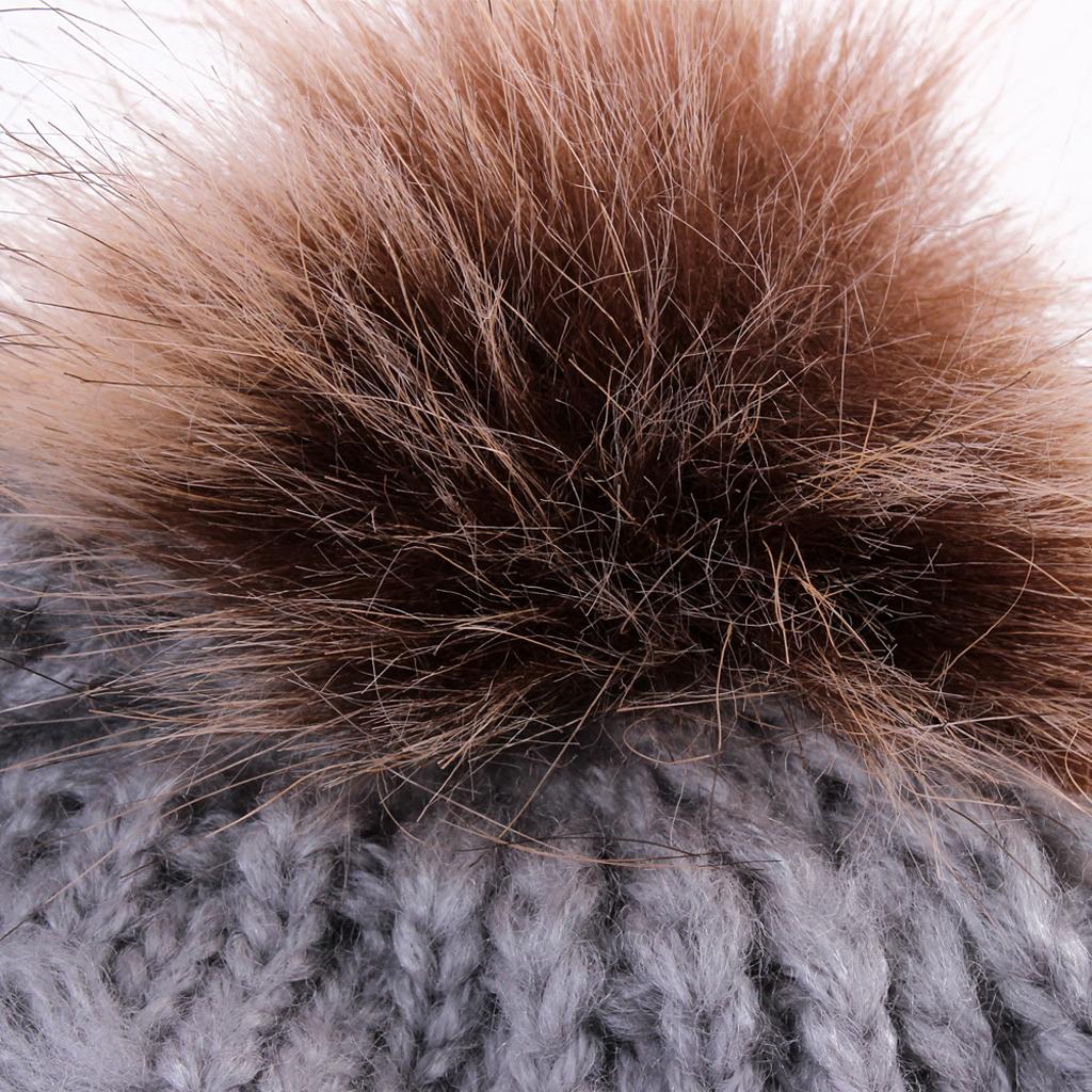 Winter Warm Hats Baby Knitting Beanie Toddler Mohair Pom Pom Cap Grey