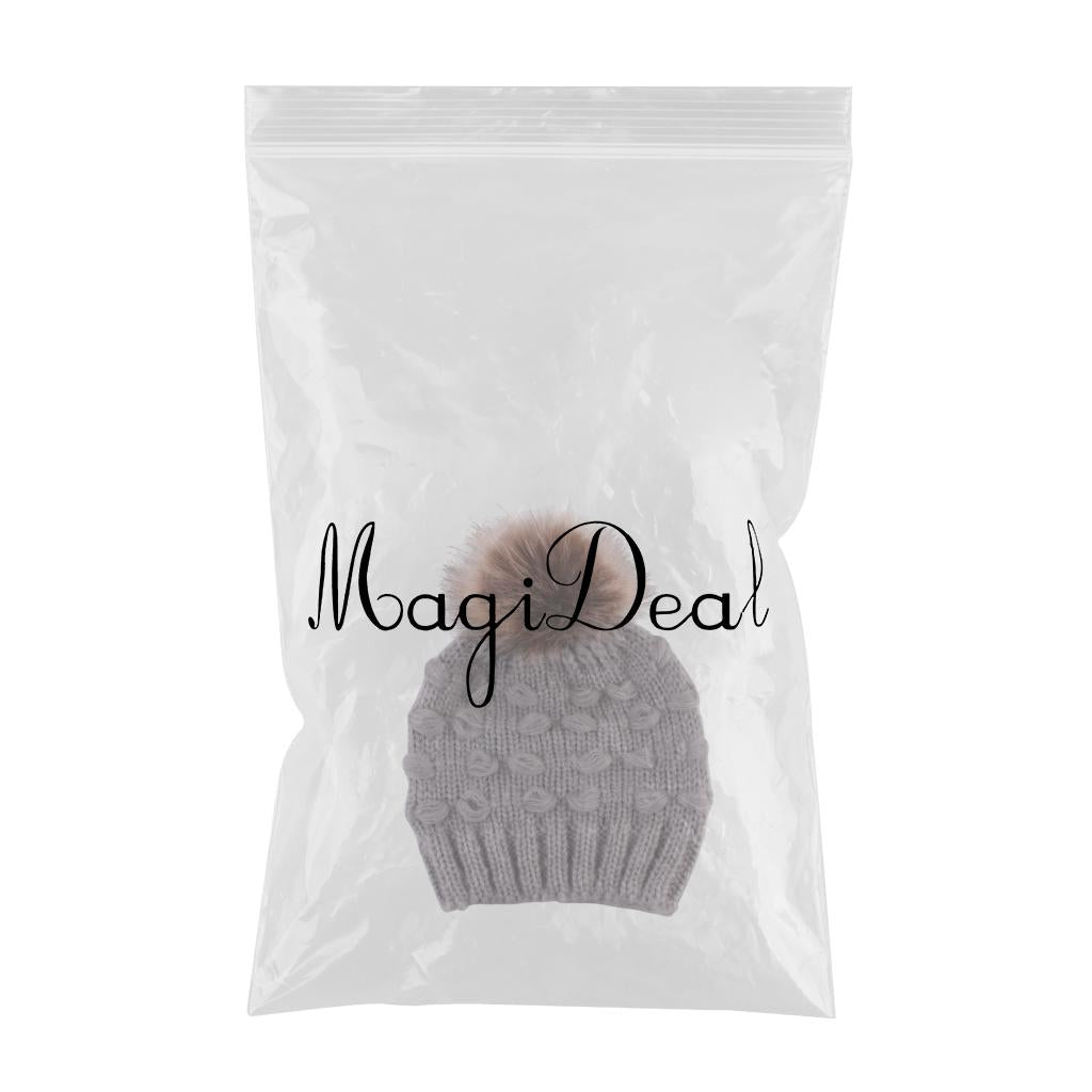 Winter Warm Hats Baby Knitting Beanie Toddler Mohair Pom Pom Cap Grey