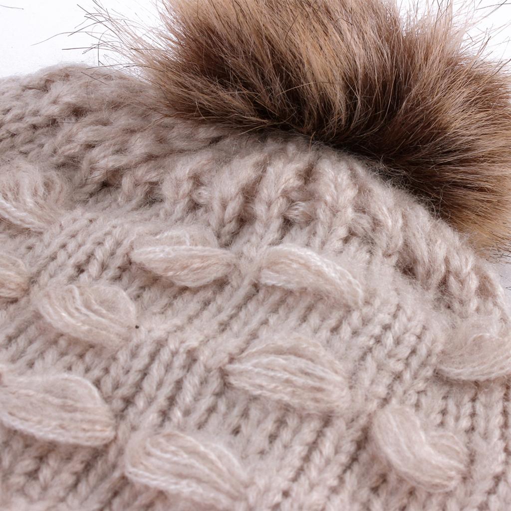 Winter Warm Hats Baby Knitting Beanie Toddler Mohair Pom Pom Cap Khaki