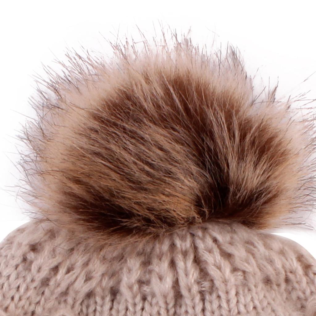 Winter Warm Hats Baby Knitting Beanie Toddler Mohair Pom Pom Cap Khaki