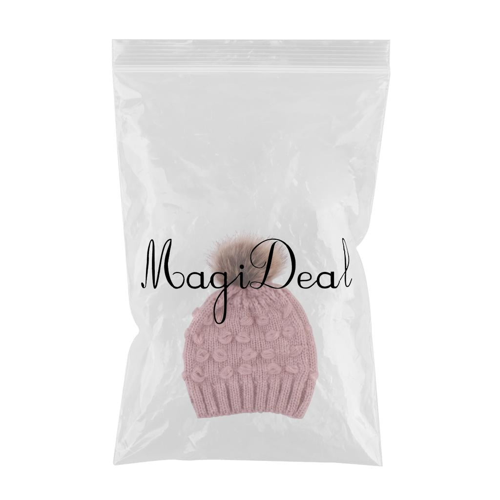 Winter Warm Hats Baby Knitting Beanie Toddler Mohair Pom Pom Cap Pink