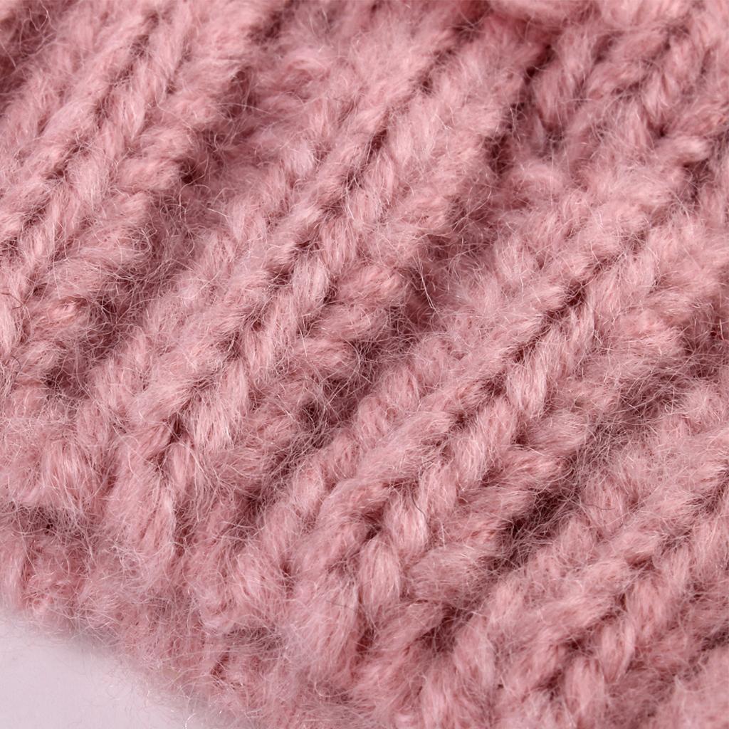 Winter Warm Hats Baby Knitting Beanie Toddler Mohair Pom Pom Cap Pink