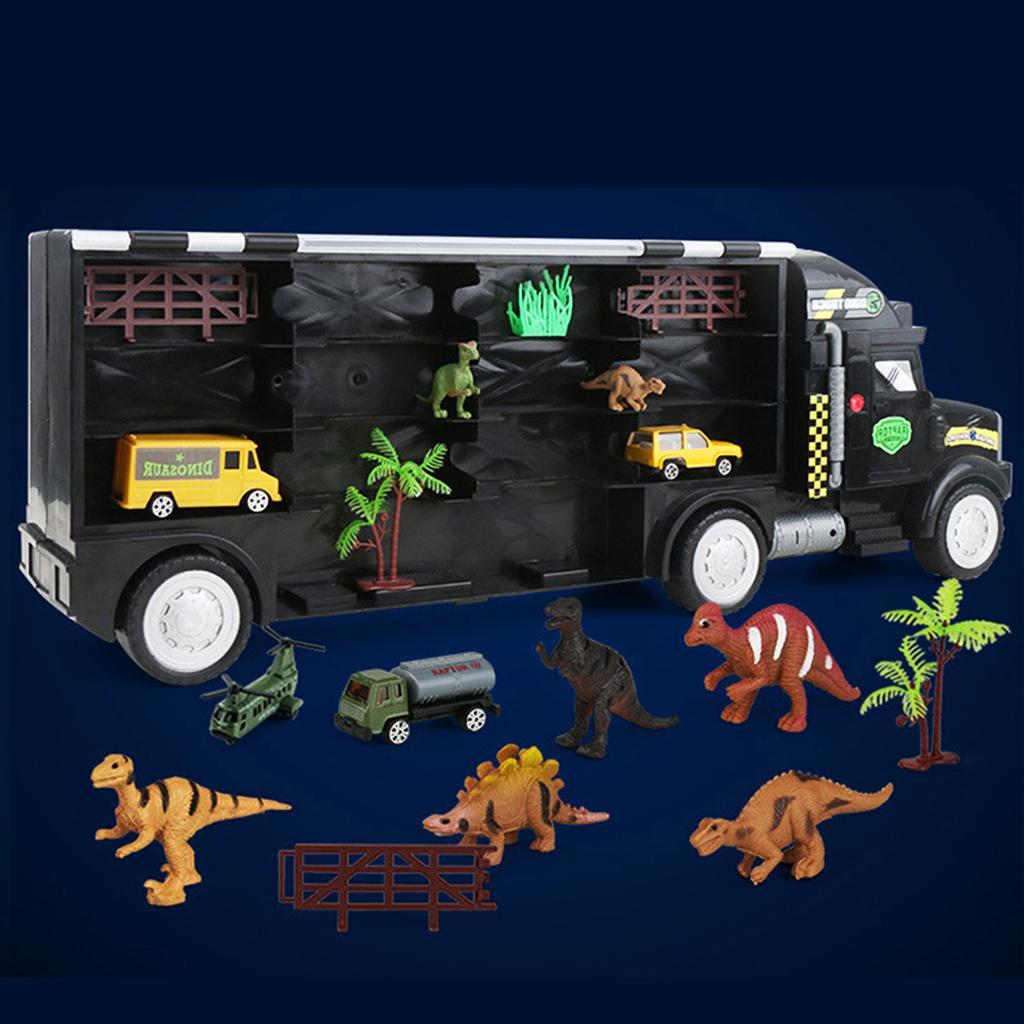 16Pcs 22 Inch Transport Carrier with Small Dinosaur Model Figures, Helicopter and Vehicles, Great Birthday Christmas Gift for Kids