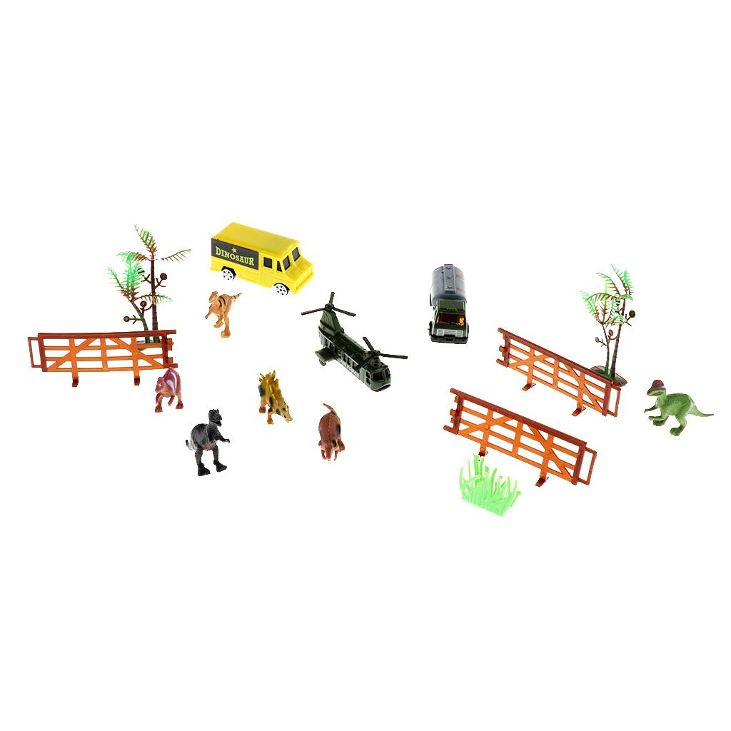 16Pcs 22 Inch Transport Carrier with Small Dinosaur Model Figures, Helicopter and Vehicles, Great Birthday Christmas Gift for Kids