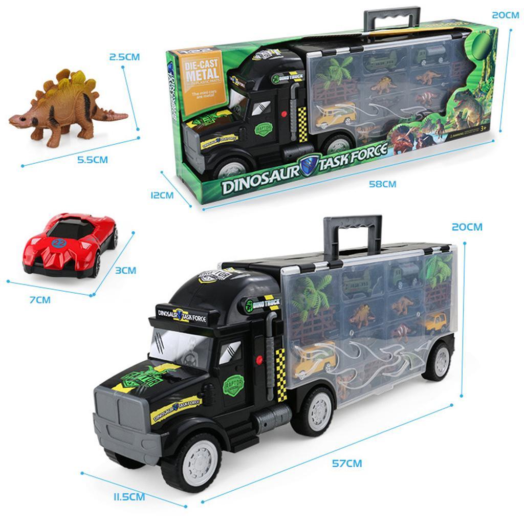 16Pcs 22 Inch Transport Carrier with Small Dinosaur Model Figures, Helicopter and Vehicles, Great Birthday Christmas Gift for Kids