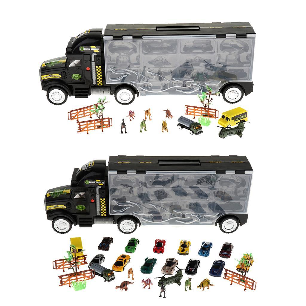 16Pcs 22 Inch Transport Carrier with Small Dinosaur Model Figures, Helicopter and Vehicles, Great Birthday Christmas Gift for Kids