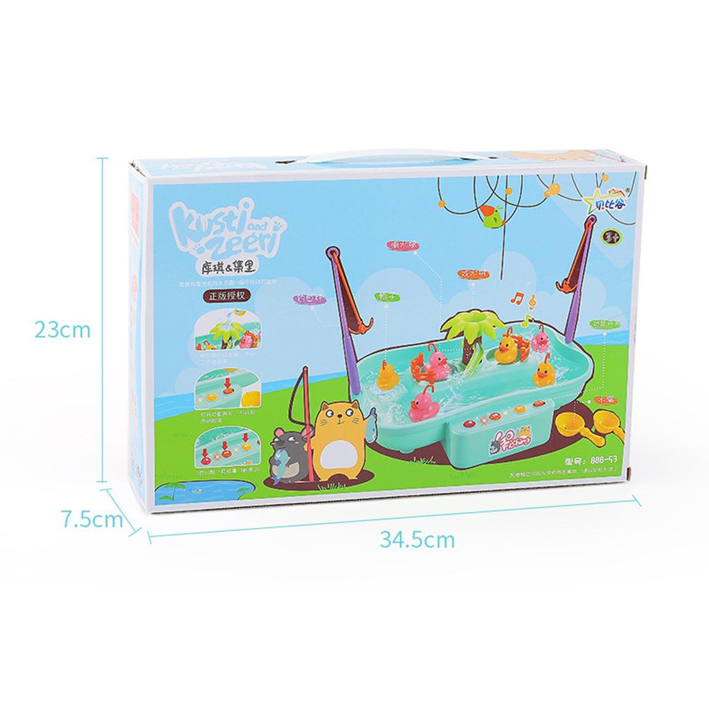 Kids Baby Electronic Add Water Circulating Fishing Game Toy Set with Music & Sound Swimming Pool Toy - 6 Ducks Blue