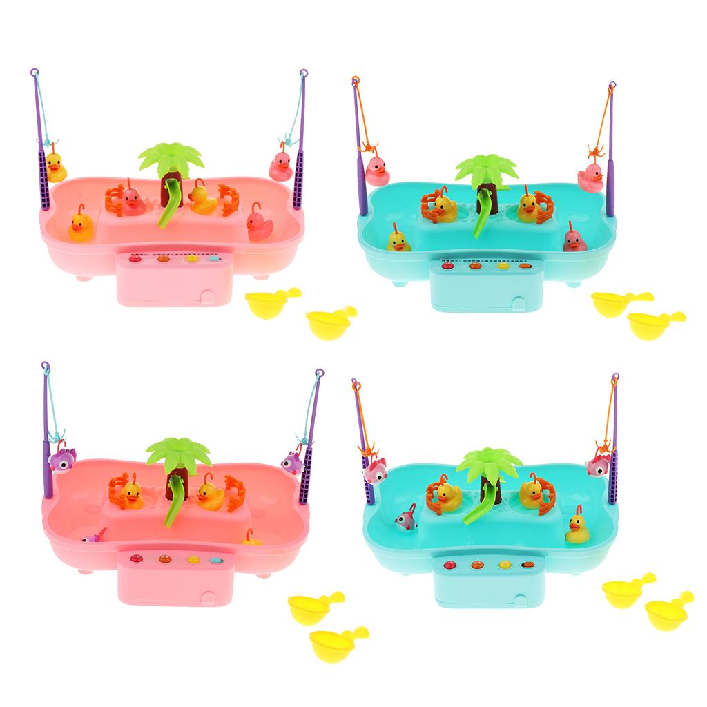 Kids Baby Electronic Add Water Circulating Fishing Game Toy Set with Music & Sound Swimming Pool Toy - 6 Ducks Blue