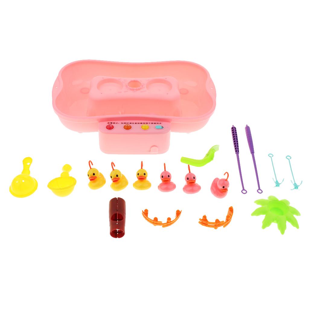 Kids Baby Electronic Add Water Circulating Fishing Game Toy Set with Music & Sound Swimming Pool Toy - 6 Ducks Pink