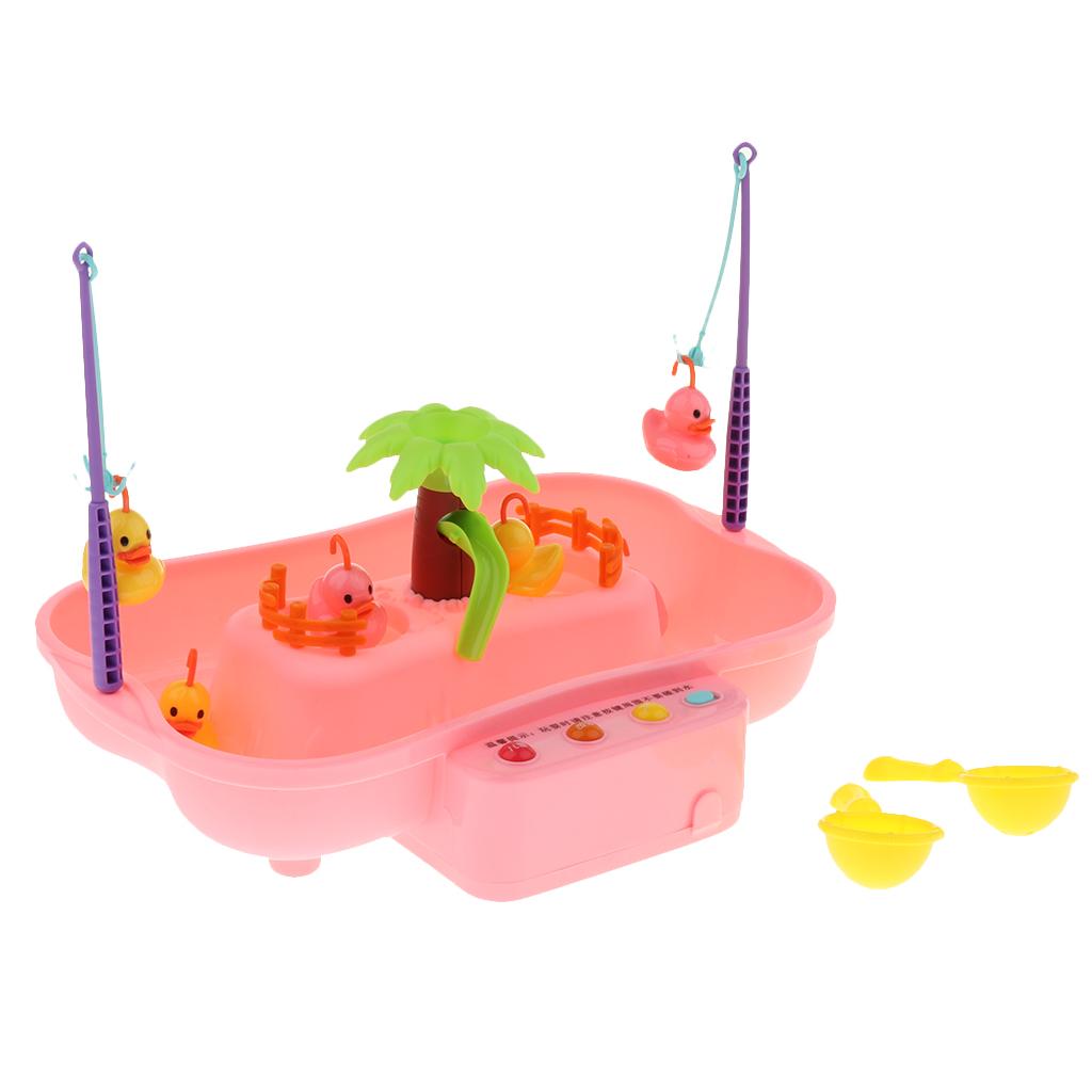 Kids Baby Electronic Add Water Circulating Fishing Game Toy Set with Music & Sound Swimming Pool Toy - 6 Ducks Pink