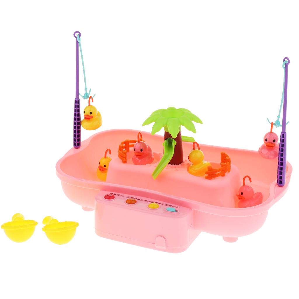 Kids Baby Electronic Add Water Circulating Fishing Game Toy Set with Music & Sound Swimming Pool Toy - 6 Ducks Pink