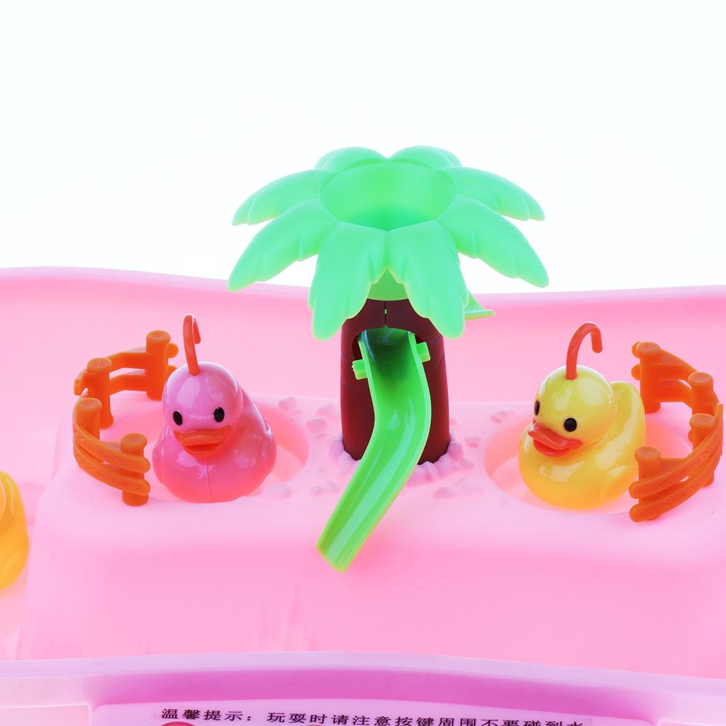 Kids Baby Electronic Add Water Circulating Fishing Game Toy Set with Music & Sound Swimming Pool Toy - 6 Ducks Pink